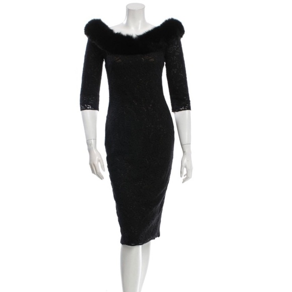 NWT PAMELLA ROLAND Mink Fur-TrimmedFormal Dress